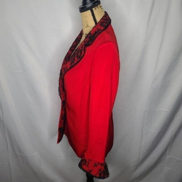 Vintage  Mira Couture Red Black Lace Soft Goth Designer Blazer - Picture 3 of 16